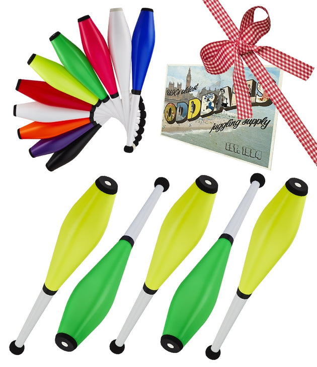 5 pc Henry's Delphin Juggling Clubs - 52cm and  Oddballs Postcard