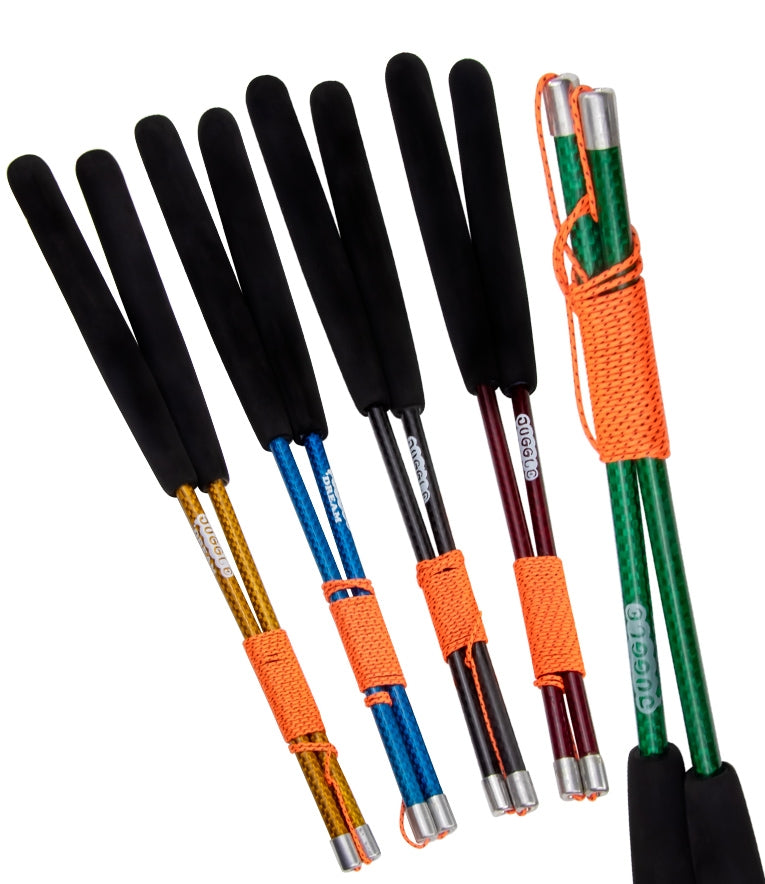 All colours Super-Grind Carbon Diabolo Handsticks with one stick zoomed in