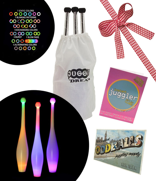 Juggle-Light MULTI-Function x3 LED clubs - Juggle Dream CLUB BAG - Oddballs POSTCARD - Oddballs Instant Juggler Club DVD