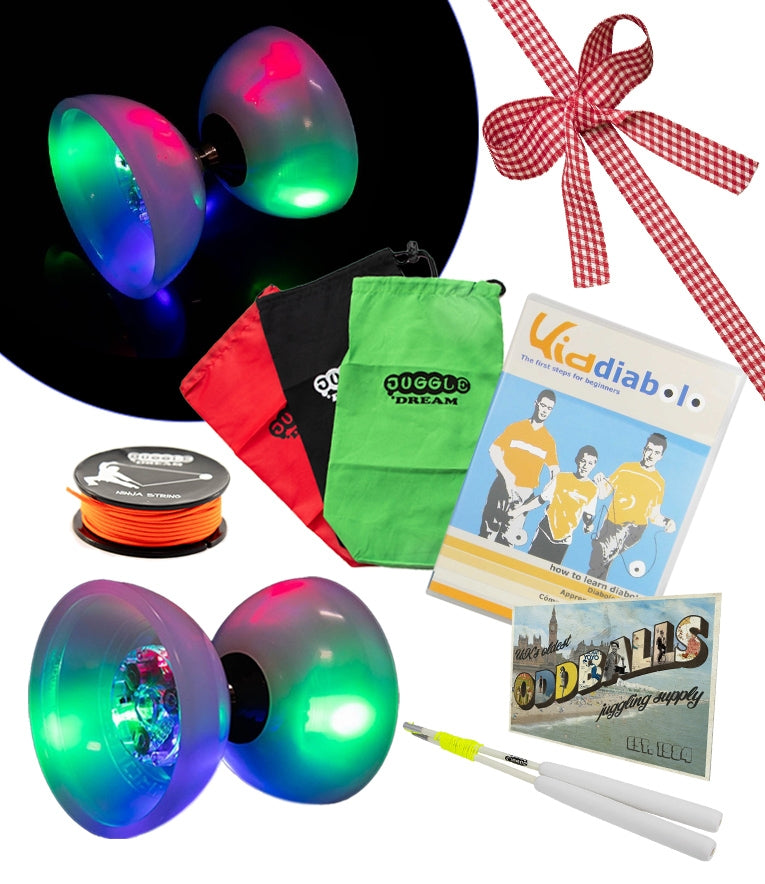 JD Carousel Bearing LED Diabolo - JD Superglass Handsticks - 10m STRING - BAG - DVD - POSTCARD  - RRP £36.37 