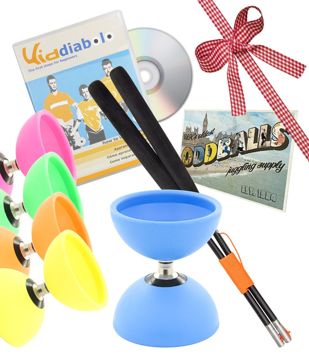 Juggle Dream Gyro Bearing Diabolo with JD Superglass handsticks (Black) + Kid Diabolo DVD + Oddballs Postcard 