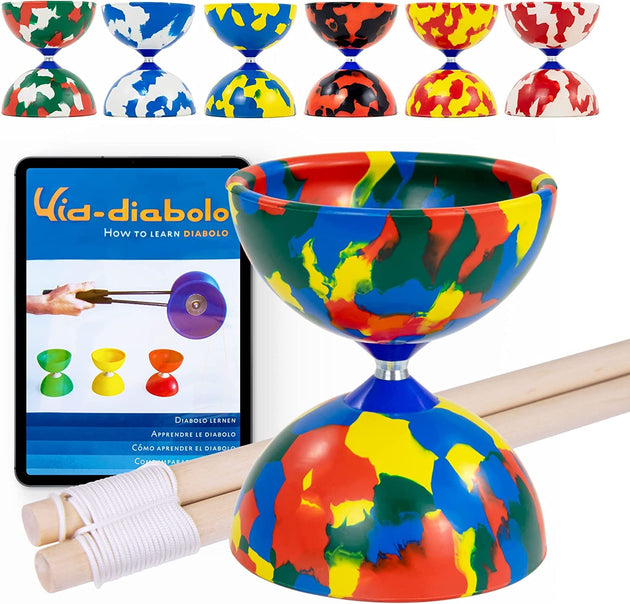 Juggle Dream Jester Diabolo Set - Fixed Axle Professional Diabolo with Wooden Handsticks and Online Learning Video