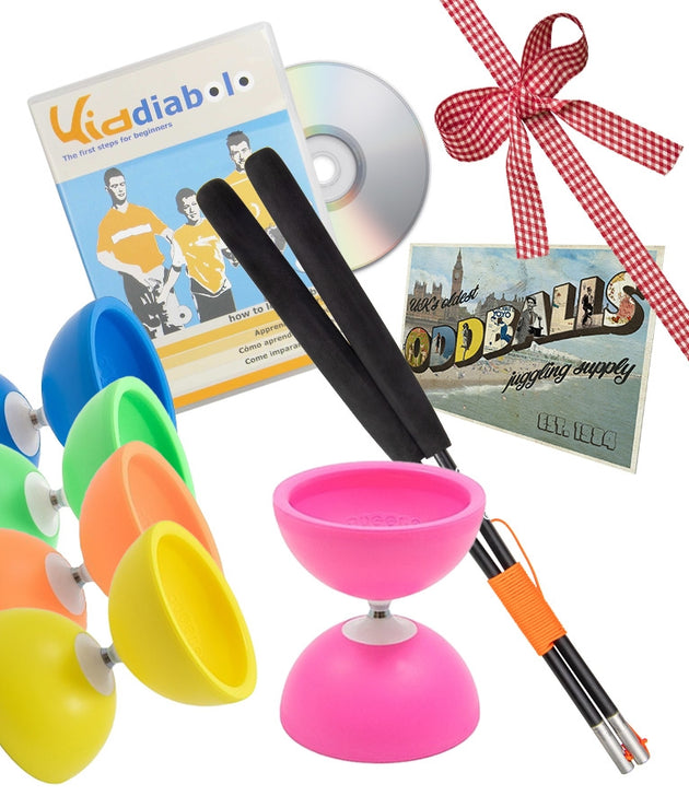 Juggle Dream Milo Fixed Diabolo with JD Superglass handsticks (Black) + Kid Diabolo DVD + Oddballs Postcard 