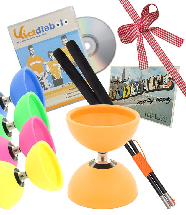 Juggle Dream Orbiter Bearing Diabolo with JD Superglass handsticks (Black) + Kid Diabolo DVD + Oddballs Postcard 