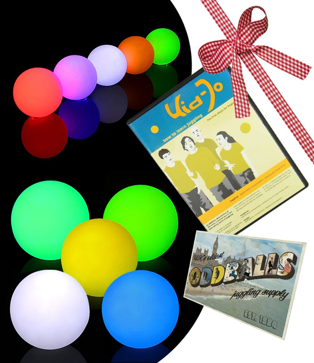 Oddballs LED Glow Ball - Single Colour - 5 LED balls - Kid Jo Juggling DVD - Oddballs POSTCARD