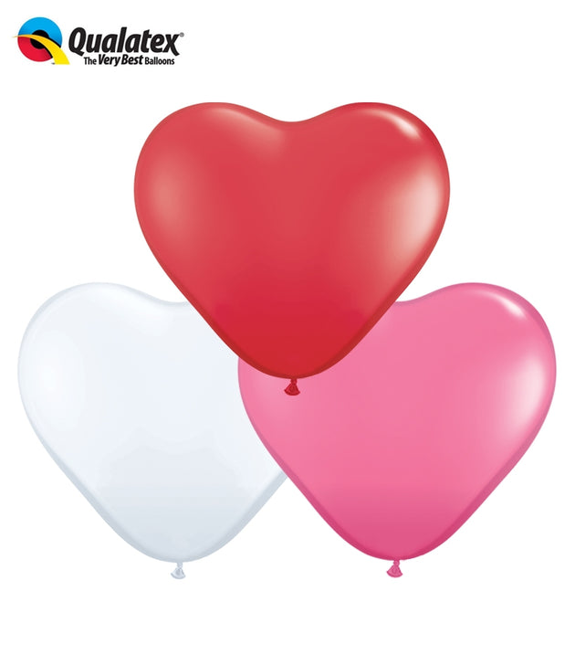 Qualatex 6" Heart Balloons - Love Heart Assortment - Various Colours