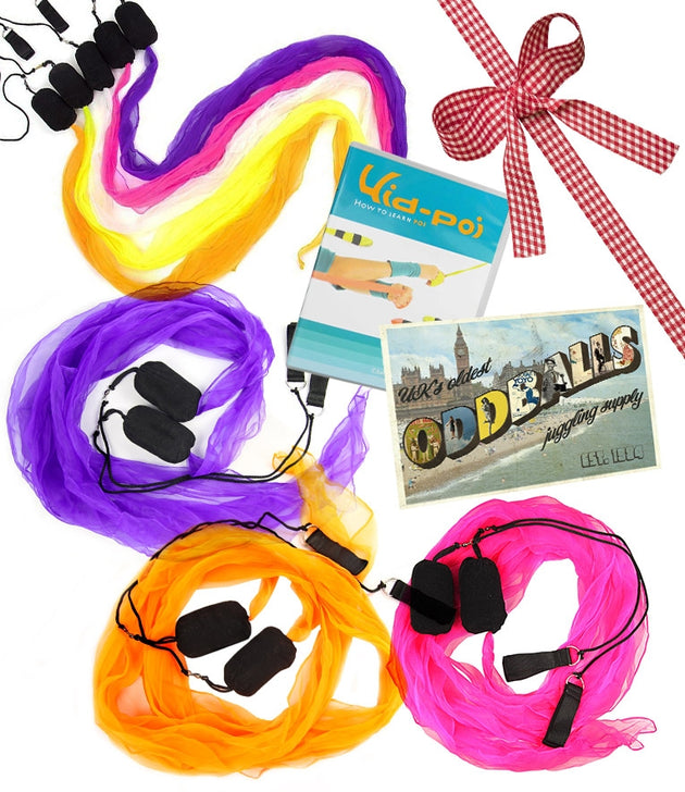 3 pc Juggle Dream Scarf Pois,  Kid Poi DVD and Oddballs Postcard